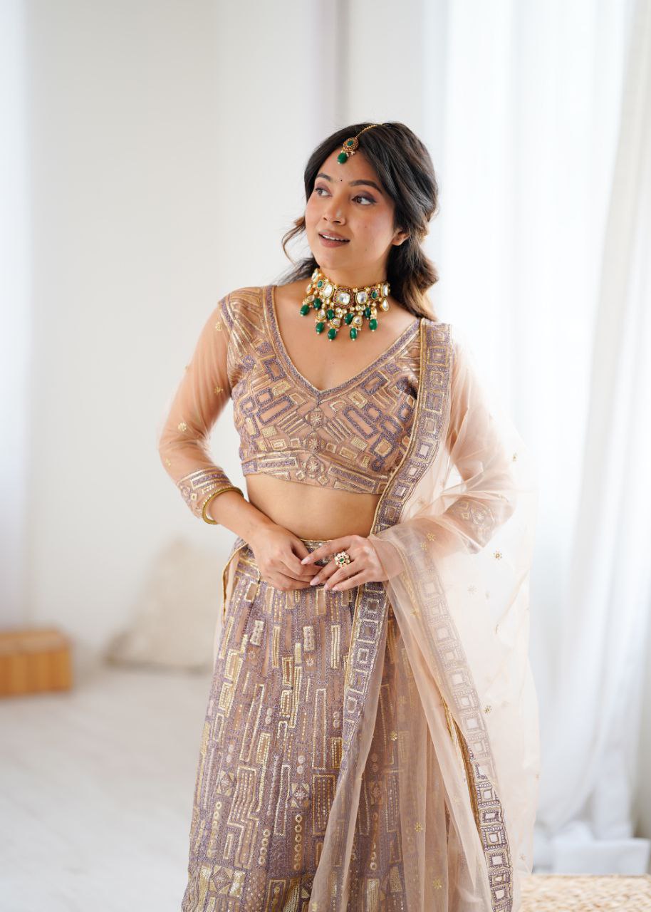 Premium Butterfly Net Lehenga with Heavy Embroidery & Sequins – Semi-Stitched with Dupatta
